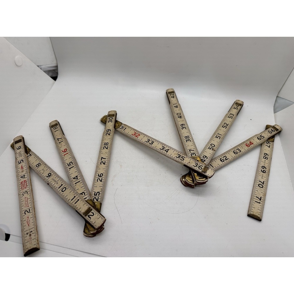 Vintage Lufkin‎ Folding Ruler Wood Carpenter Rule 6 Ft Red End (4)